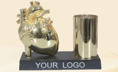 metal table top gold heart and glass